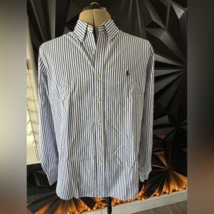 Ralph Lauren Navy and White Striped Button Down Shirt